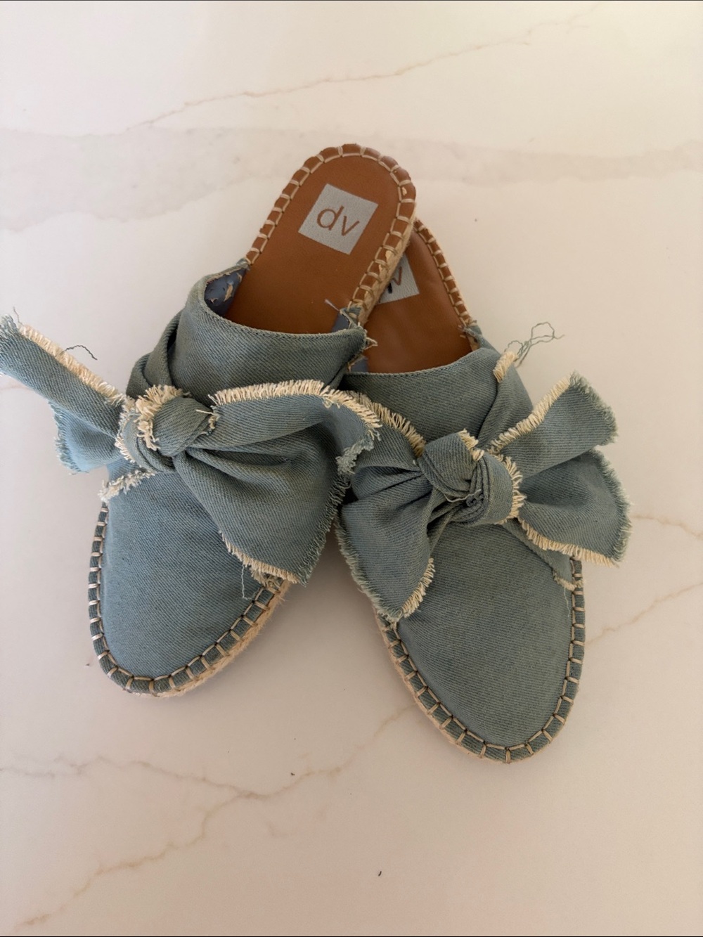 DV by Dolce Vita Denim Knot Espadrille Slip-On Mules in Light Blue